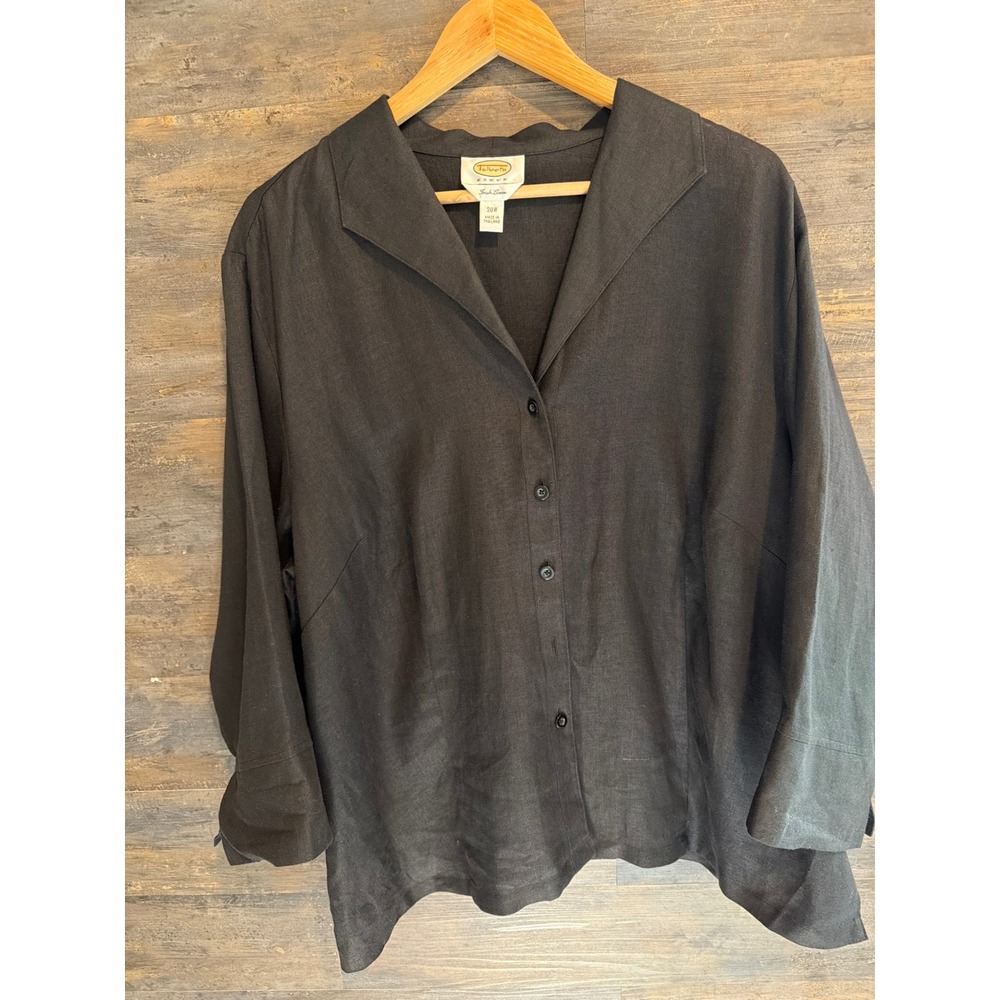 Talbots Woman Black 100% Irish Linen Button Down Shirt Blouse Size 20W